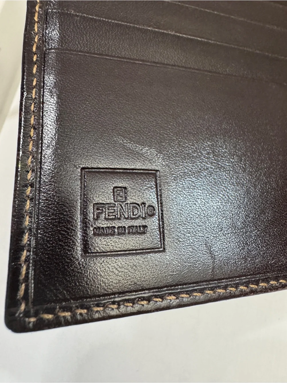 Fendi Brown Canvas Zucca FF Logo & Dark Brown Leather Wallet unisex men women